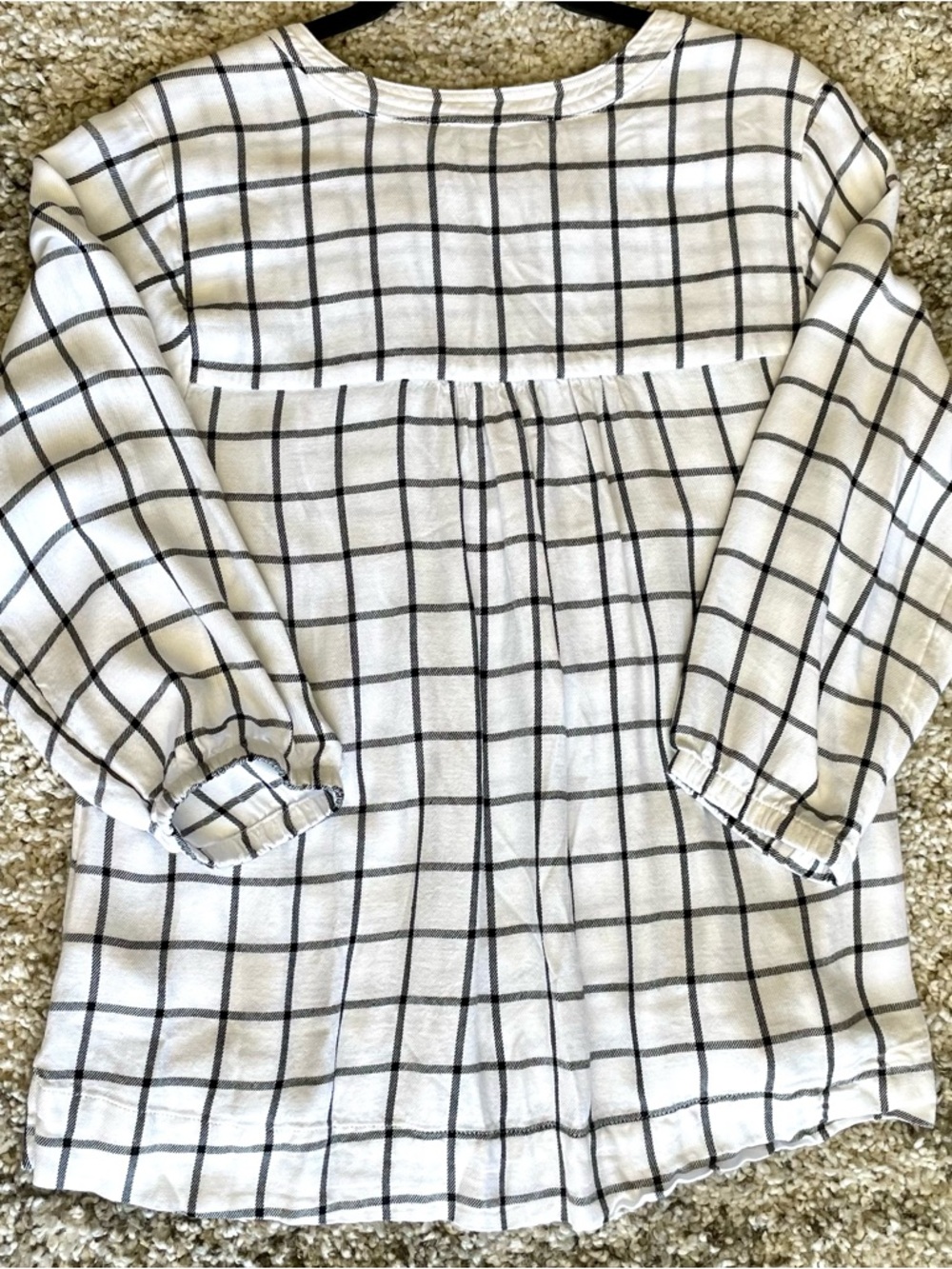 Wrangler Women’s Plaid Blouse Medium- Black & White Windowpane Pintuck Boho Top - Picture 11 of 13